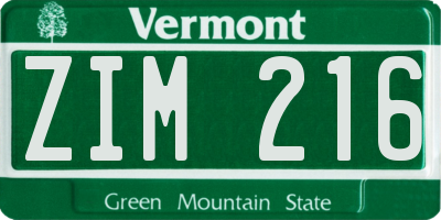 VT license plate ZIM216