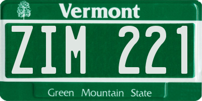 VT license plate ZIM221