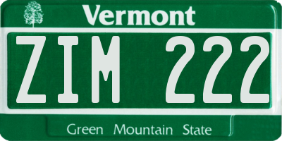 VT license plate ZIM222