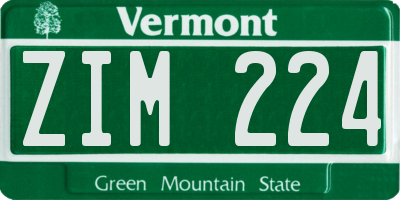 VT license plate ZIM224