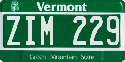 VT license plate ZIM229