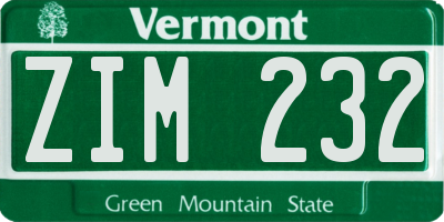 VT license plate ZIM232