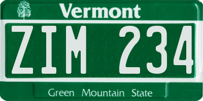 VT license plate ZIM234