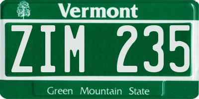 VT license plate ZIM235