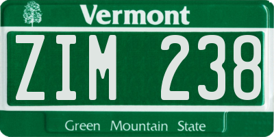 VT license plate ZIM238