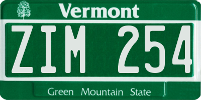 VT license plate ZIM254