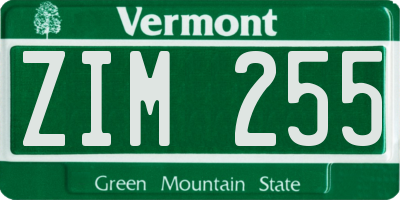 VT license plate ZIM255
