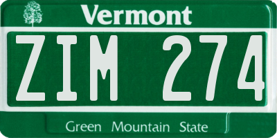 VT license plate ZIM274