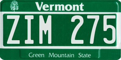 VT license plate ZIM275
