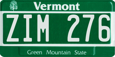 VT license plate ZIM276
