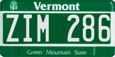 VT license plate ZIM286