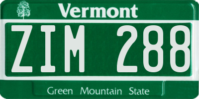 VT license plate ZIM288