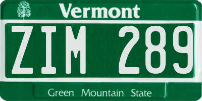 VT license plate ZIM289