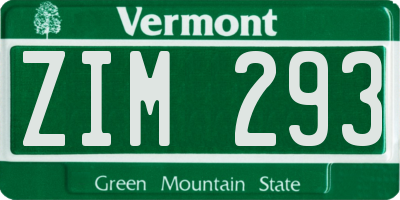 VT license plate ZIM293