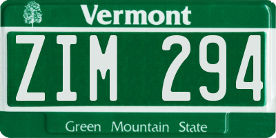 VT license plate ZIM294