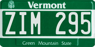 VT license plate ZIM295