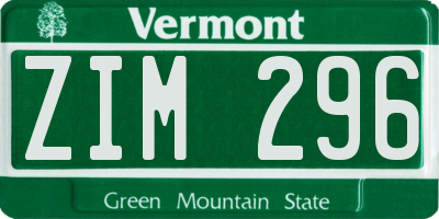 VT license plate ZIM296