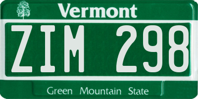 VT license plate ZIM298