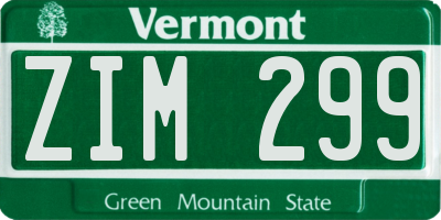 VT license plate ZIM299