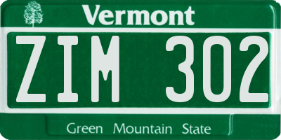 VT license plate ZIM302