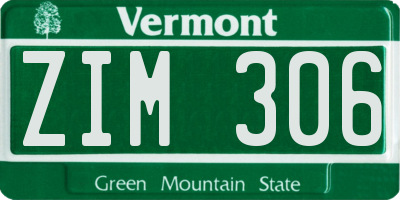 VT license plate ZIM306