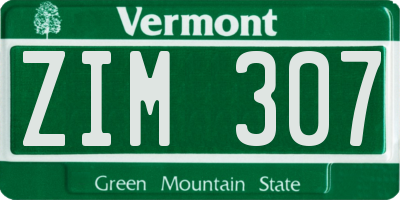 VT license plate ZIM307