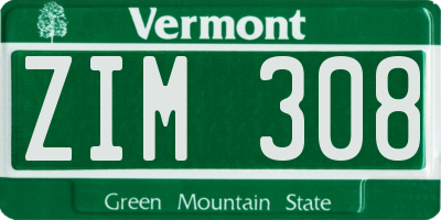 VT license plate ZIM308