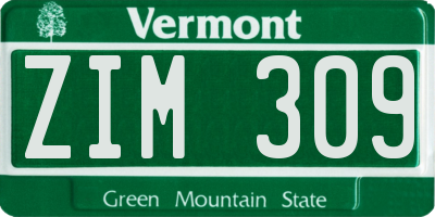 VT license plate ZIM309