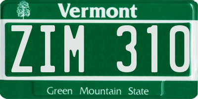 VT license plate ZIM310
