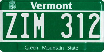 VT license plate ZIM312