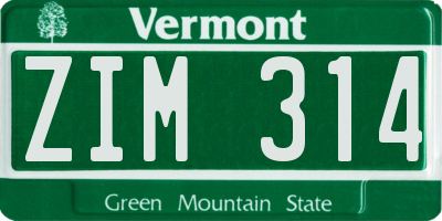 VT license plate ZIM314