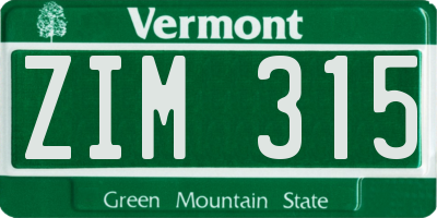 VT license plate ZIM315