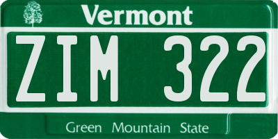 VT license plate ZIM322