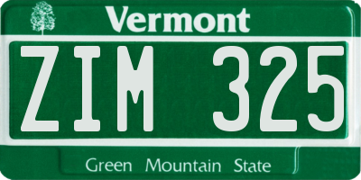 VT license plate ZIM325