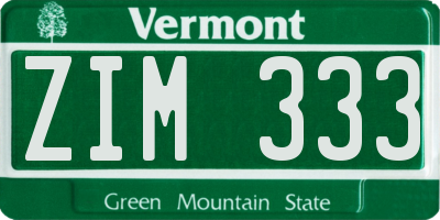 VT license plate ZIM333