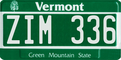 VT license plate ZIM336
