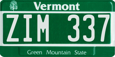 VT license plate ZIM337