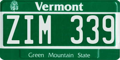 VT license plate ZIM339