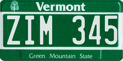 VT license plate ZIM345