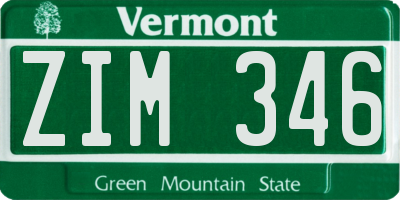 VT license plate ZIM346