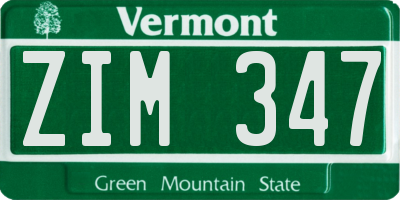 VT license plate ZIM347