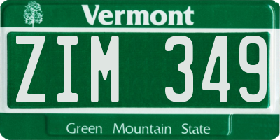 VT license plate ZIM349