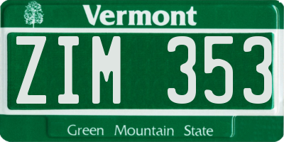 VT license plate ZIM353