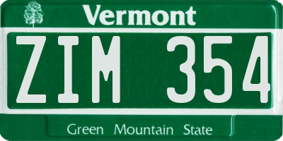 VT license plate ZIM354