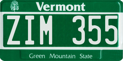 VT license plate ZIM355