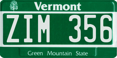 VT license plate ZIM356
