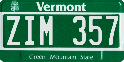 VT license plate ZIM357