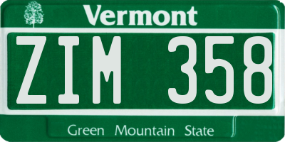 VT license plate ZIM358