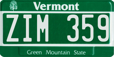 VT license plate ZIM359