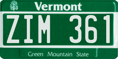 VT license plate ZIM361